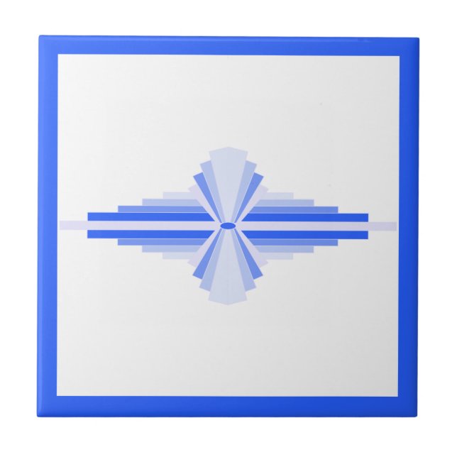 Art deco elements in rich blue ceramic tile (Front)