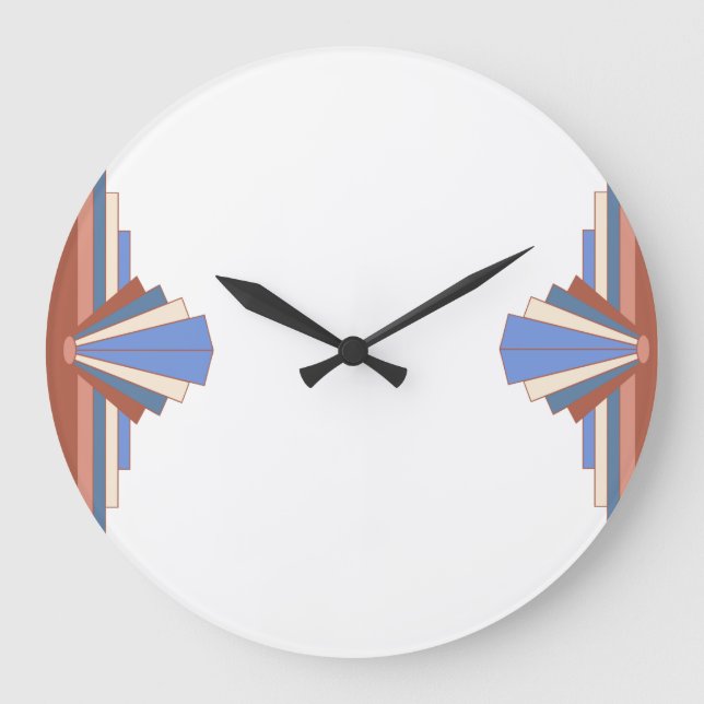 Art deco elements in rose gold & blue05 large clock (Front)