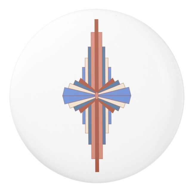 Art deco elements in rose gold & blue ceramic knob (Front)