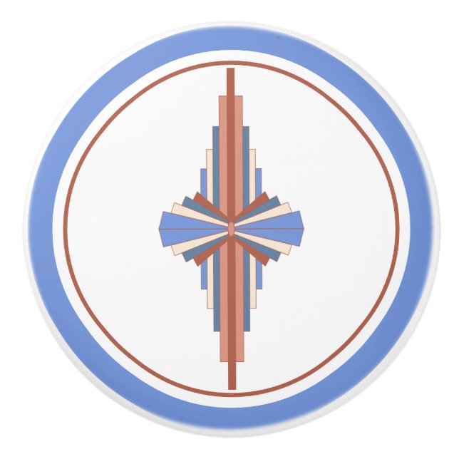 Art deco elements in rose gold & blue ceramic knob (Front)