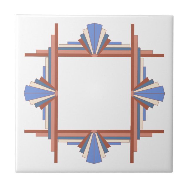 Art deco elements in rose gold & blue ceramic tile (Front)
