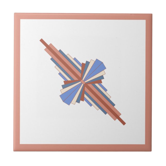 Art deco elements in rose gold & blue ceramic tile (Front)