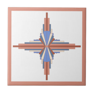 Art deco elements in rose gold & blue ceramic tile