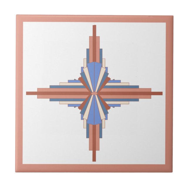 Art deco elements in rose gold & blue ceramic tile (Front)