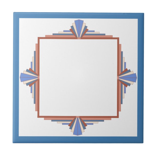 Art deco elements in rose gold & blue ceramic tile (Front)