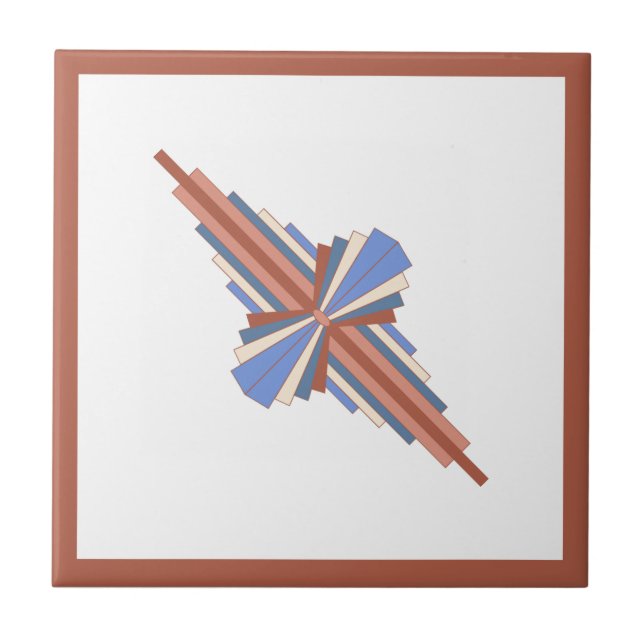Art deco elements in rose gold & blue ceramic tile (Front)
