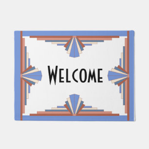 Art deco elements in rose gold & blue doormat