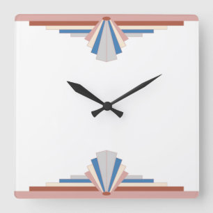 Art deco elements in rose gold, blue & grey01 square wall clock