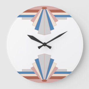 Art deco elements in rose gold, blue & grey03 large clock