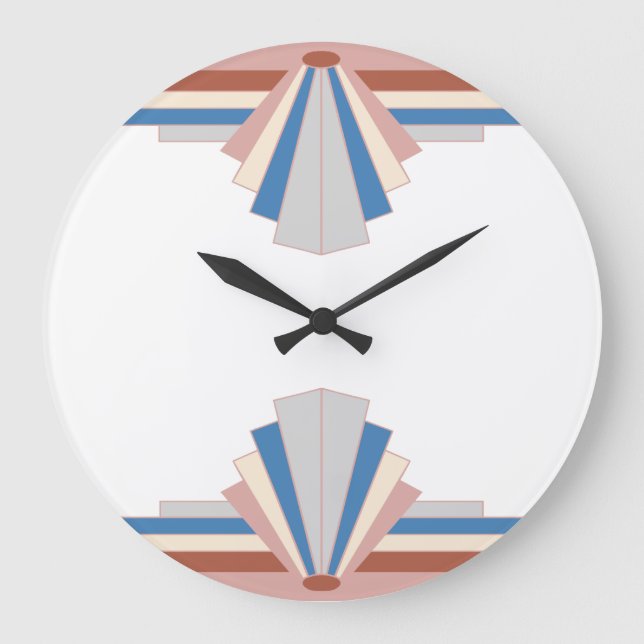 Art deco elements in rose gold, blue & grey03 large clock (Front)