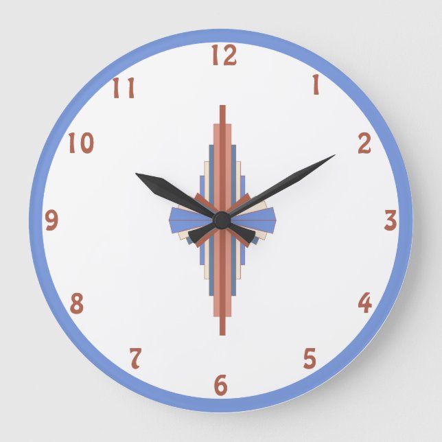 Art deco elements in rose gold & blue large clock (Front)