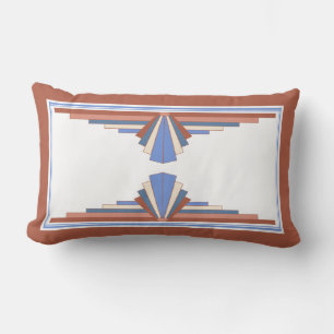 Art deco elements in rose gold & blue lumbar cushion