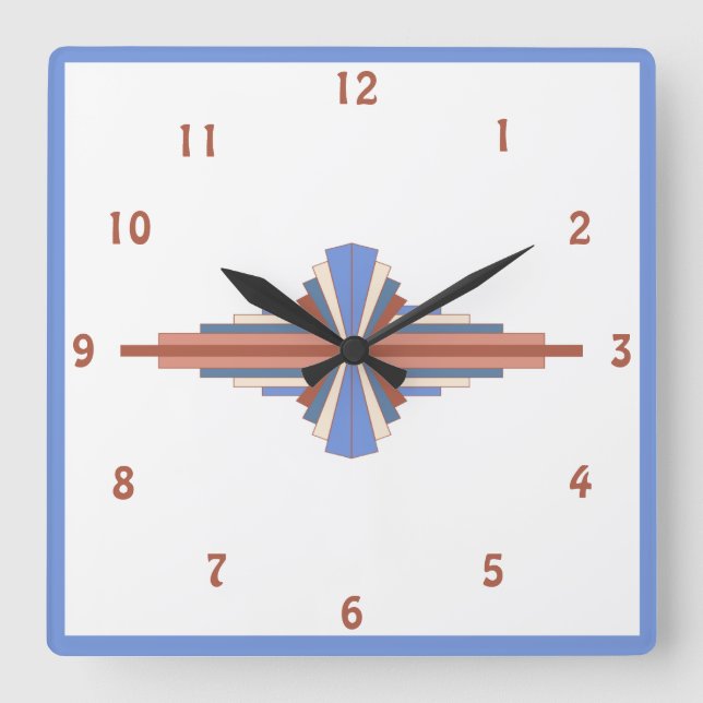 Art deco elements in rose gold & blue square wall clock (Front)
