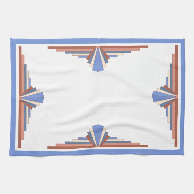 Art deco elements in rose gold & blue tea towel (Horizontal)