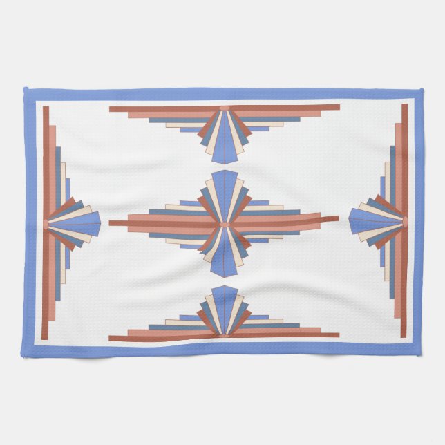 Art deco elements in rose gold & blue tea towel (Horizontal)