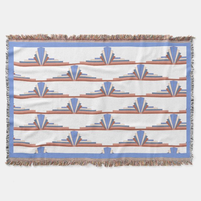 Art deco elements in rose gold & blue throw blanket (Front)