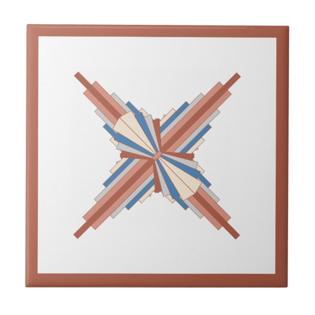 Art deco elements in rose gold,brown & blue ceramic tile (Front)
