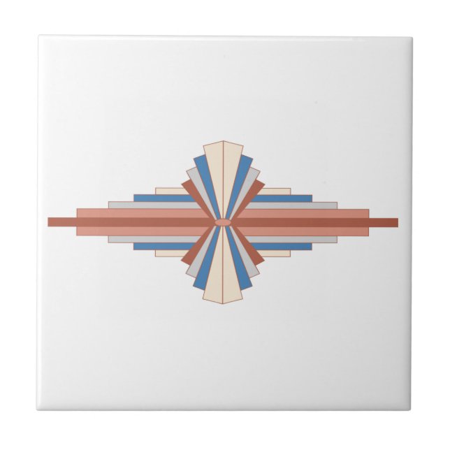 Art deco elements in rose gold,brown & blue ceramic tile (Front)