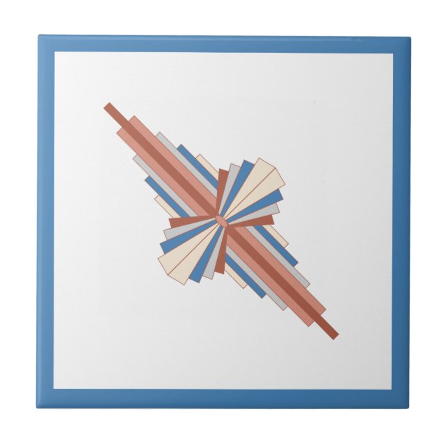Art deco elements in rose gold,brown & blue ceramic tile (Front)
