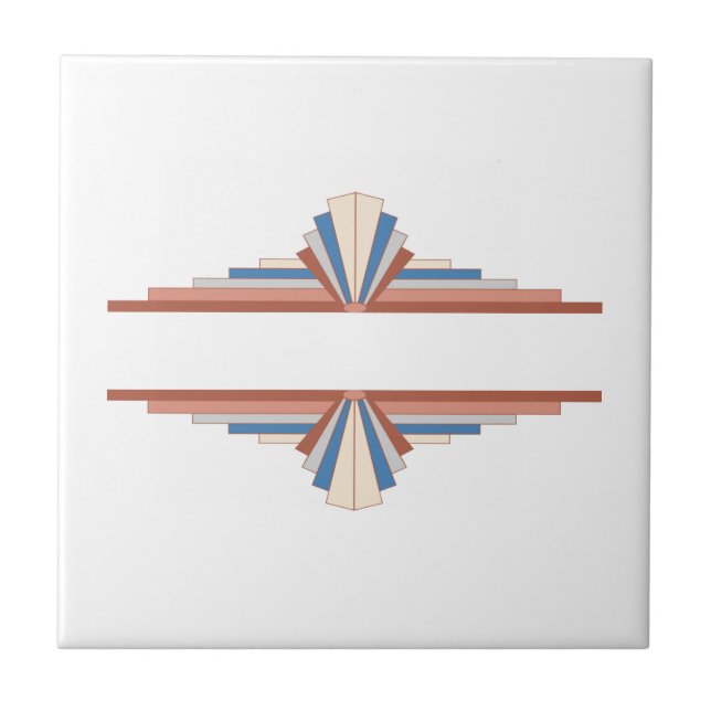 Art deco elements in rose gold,brown & blue ceramic tile (Front)