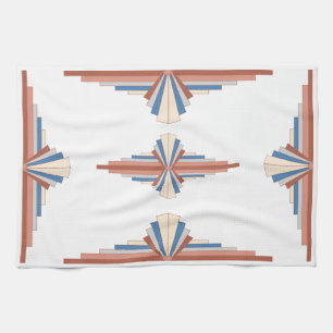 Art deco elements in rose gold, brown & blue tea towel