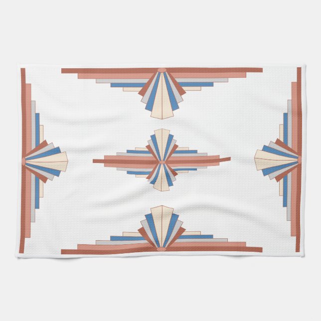 Art deco elements in rose gold, brown & blue tea towel (Horizontal)