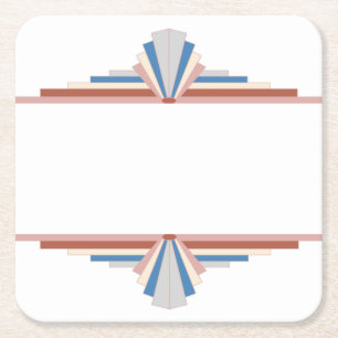 Art deco elements in rose gold & hazy blue10e square paper coaster