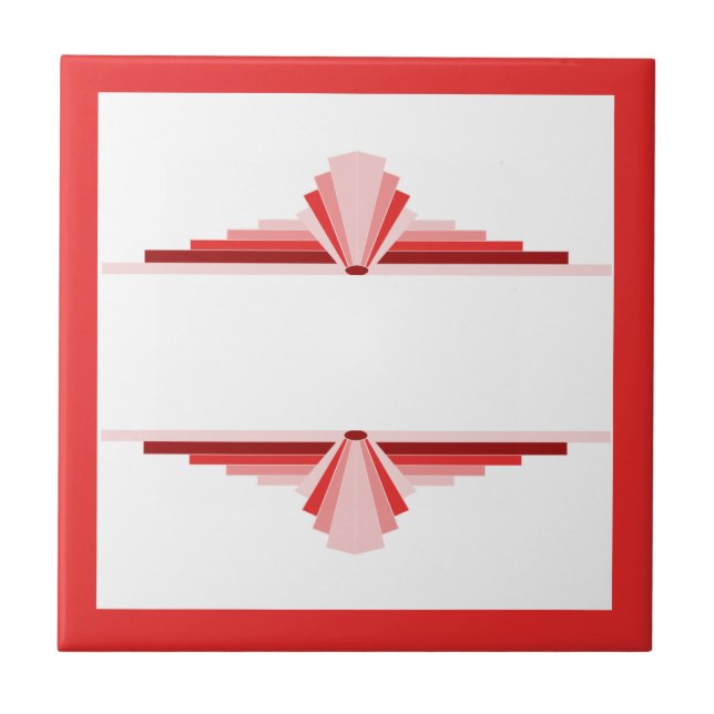 Art deco elements in scarlet & red ceramic tile (Front)