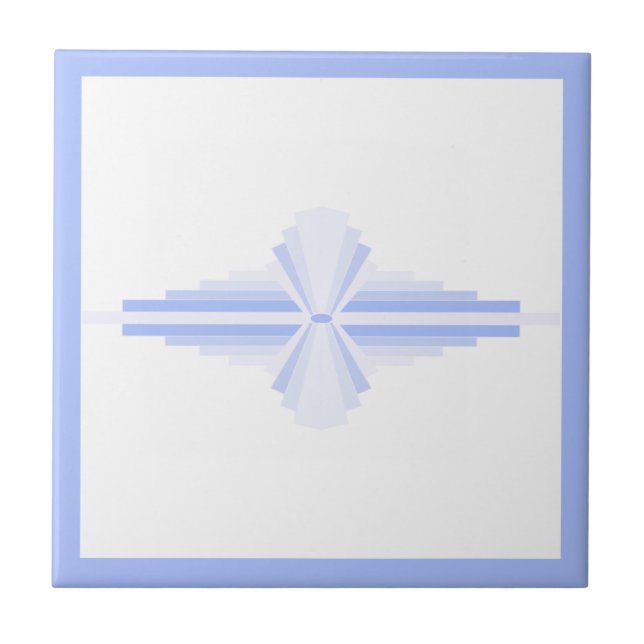 Art deco elements in soft cornflower blue ceramic tile (Front)