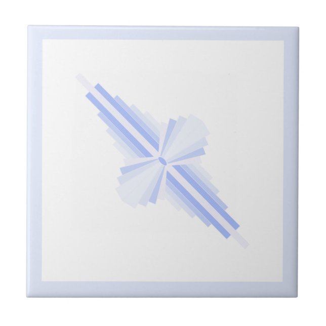 Art deco elements in soft cornflower blue ceramic tile (Front)