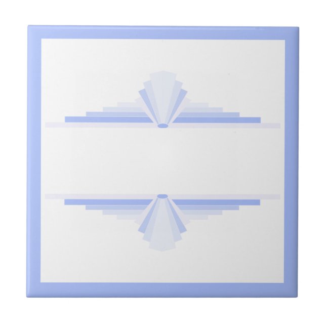Art deco elements in soft cornflower blue ceramic tile (Front)