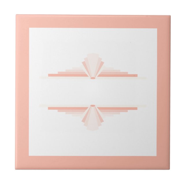 Art deco elements in soft orange & peach ceramic tile (Front)