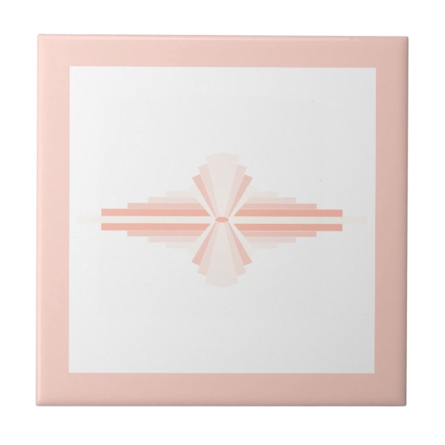 Art deco elements in soft orange & peach ceramic tile (Front)