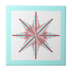 Art deco elements in soft teal & red oak ceramic tile