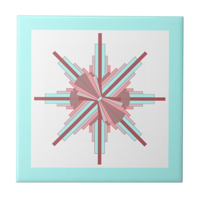 Art deco elements in soft teal & red oak ceramic tile (Front)