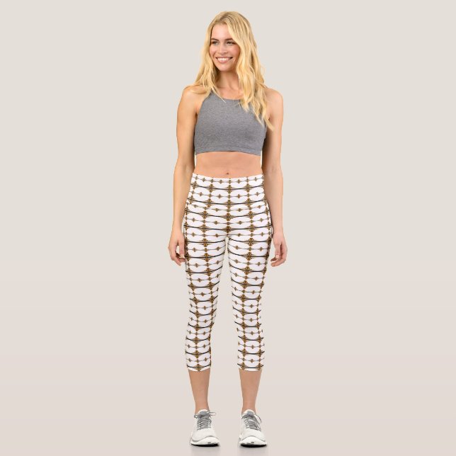 Art deco elements in tan capri leggings (Front)