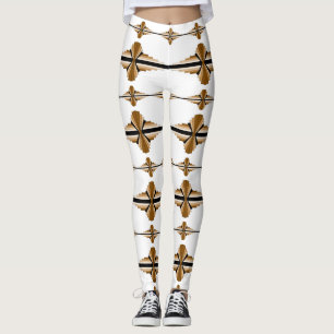 Art deco elements in tan leggings