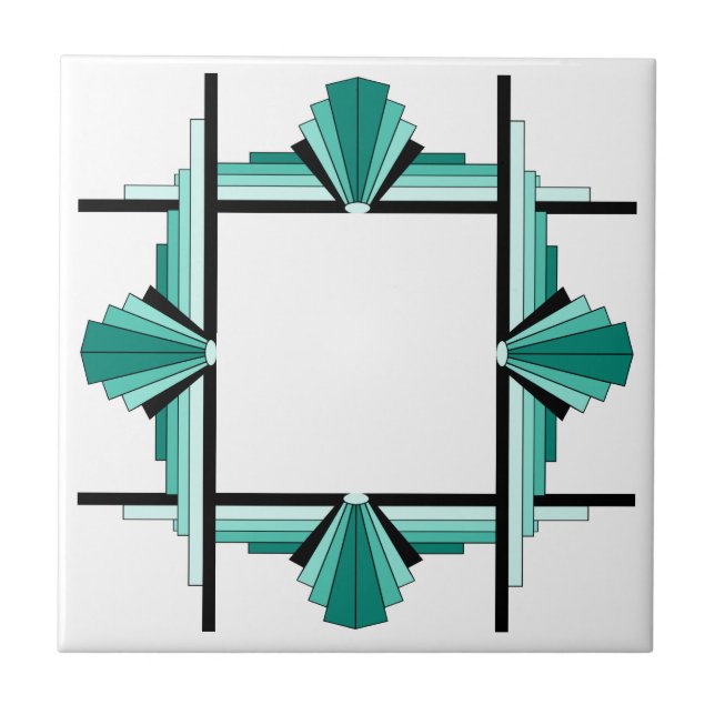 Art deco elements in teal green and black ceramic tile (Front)