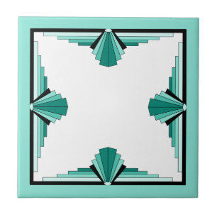 Art deco elements in teal green and black ceramic tile