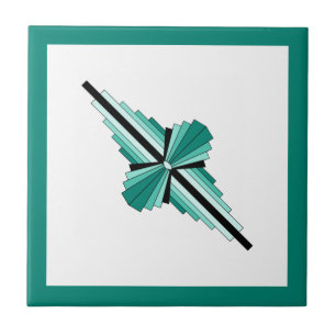 Art deco elements in teal green and black ceramic tile