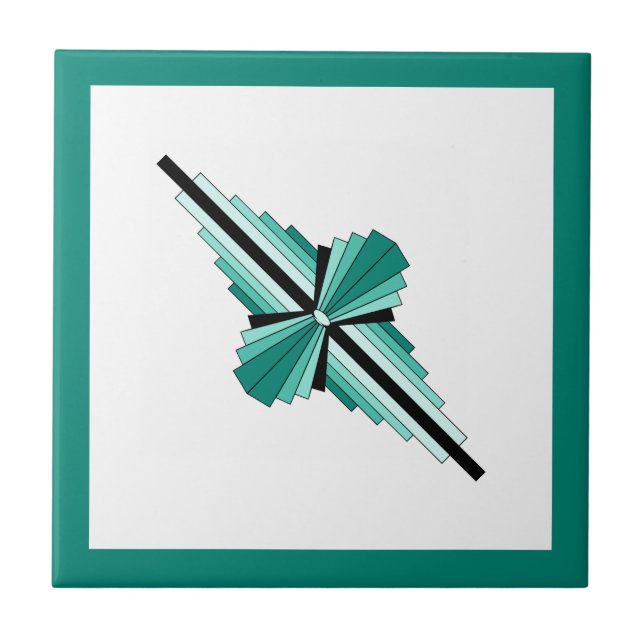 Art deco elements in teal green and black ceramic tile (Front)