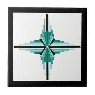 Art deco elements in teal green and black ceramic tile