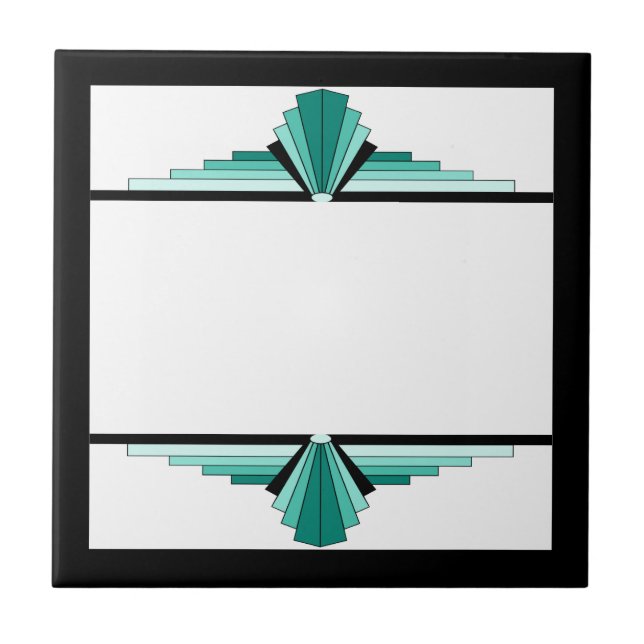 Art deco elements in teal green and black ceramic tile (Front)