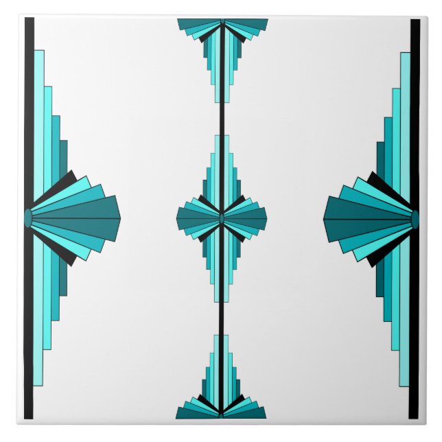 Art deco elements in teal green ceramic tile (Front)