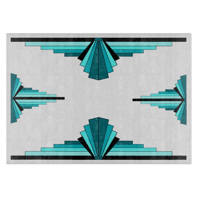 Art deco elements in teal green cutting board (Front)