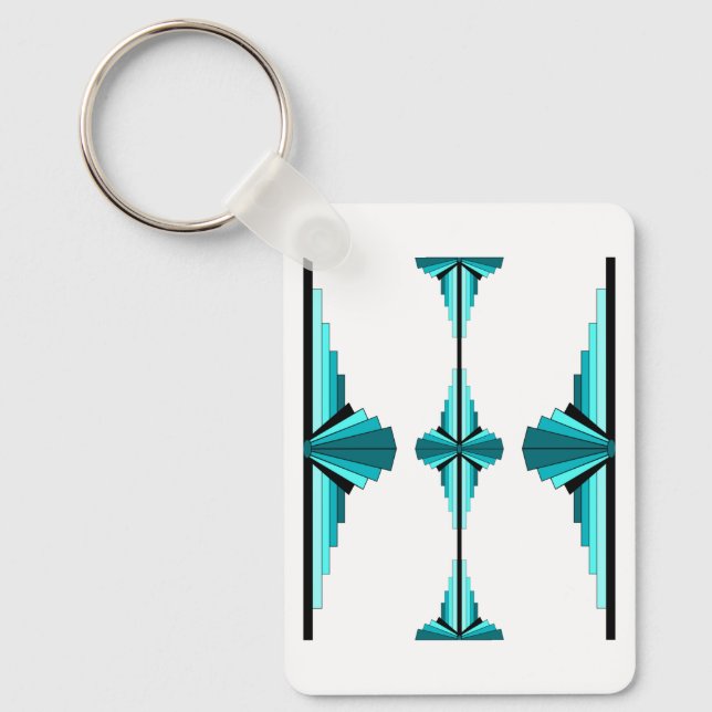 Art deco elements in teal green key ring (Front)