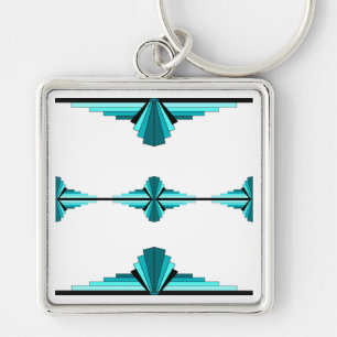 Art deco elements in teal green key ring