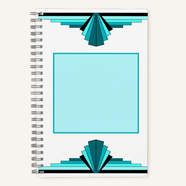 Art deco elements in teal green notebook (Front)
