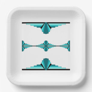 Art deco elements in teal green paper plate