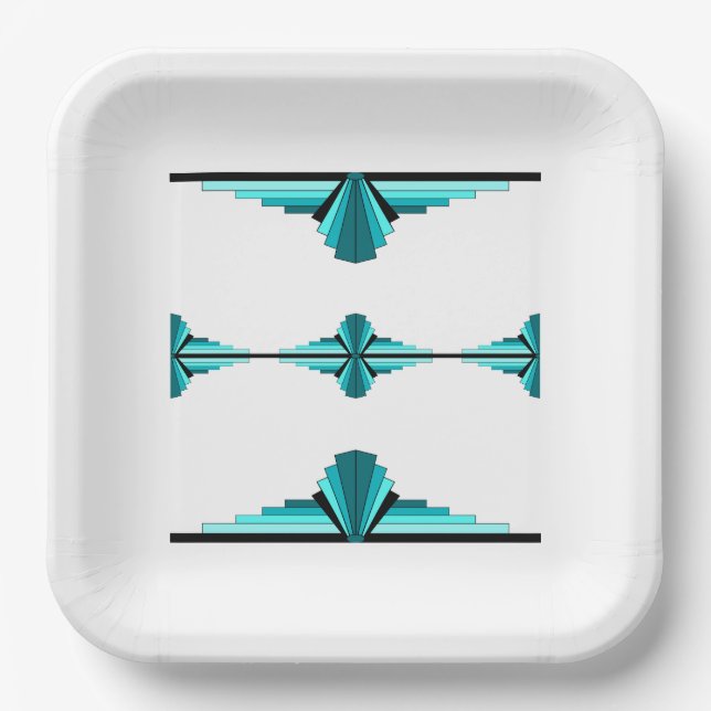 Art deco elements in teal green paper plate (Front)